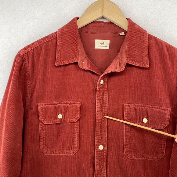 AG Shirt Mens M ADRIANO GOLDSCHMIED Corduroy Button Up 100% Cotton Utility Red - Picture 9 of 14